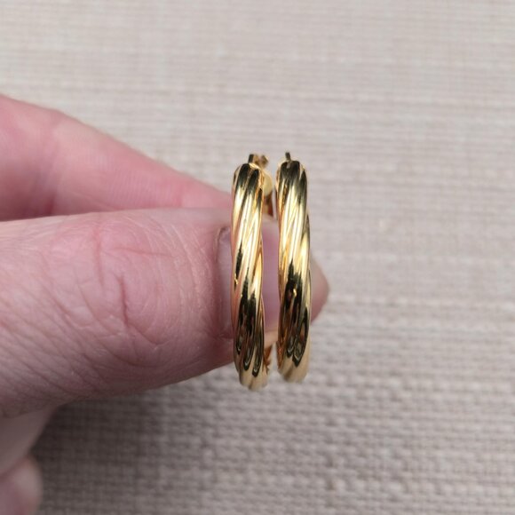 Gold Over Sterling Silver Braided Hoop Earrings A6488 - Picture 2 of 5